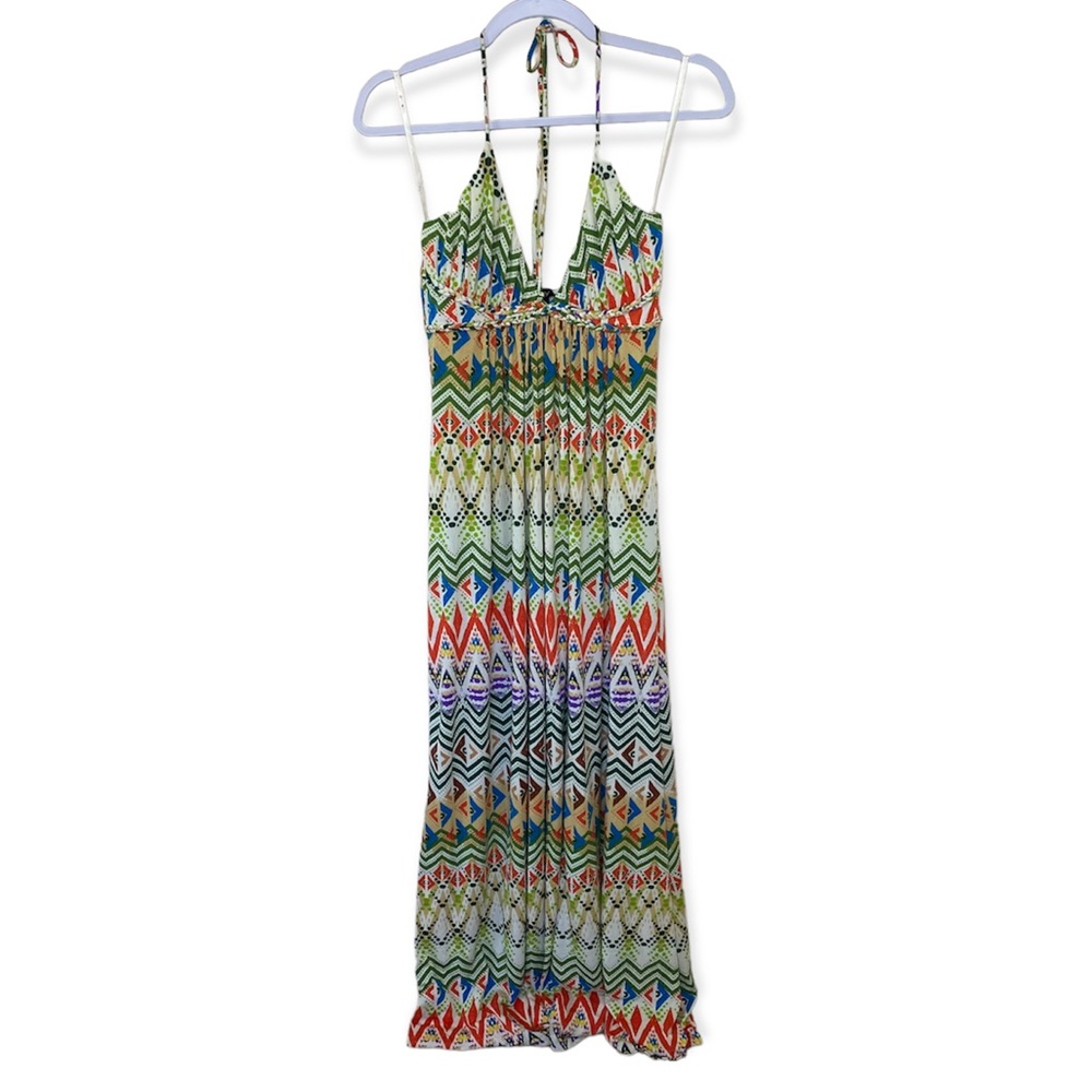 Sky printed Aztec Maxi Halter Dress